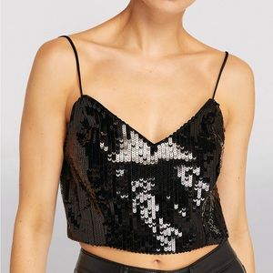FRAME Cropped Sequin-Embellished Cami Top